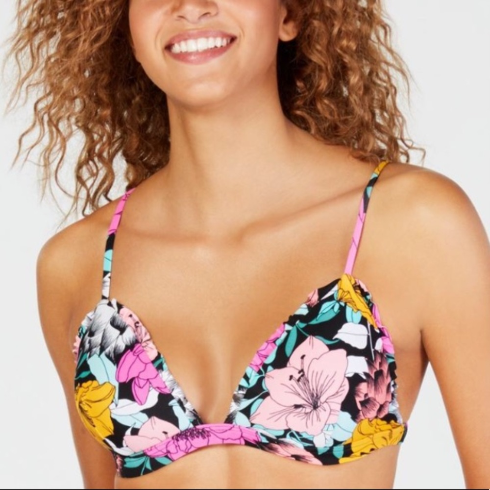 Hula Honey Flowervescent Tropical Ruffle Bikini Top Size Medium